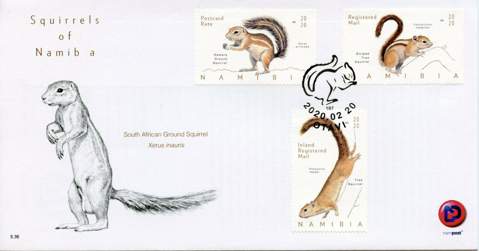 Namibia Wild Animals Stamps 2020 FDC Squirrels Tree Squirrel Fauna 3v Set