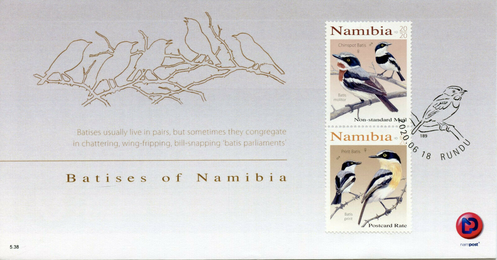 Namibia Birds on Stamps 2020 FDC Batises Pririt Chinspot Batis Fauna 2v Set