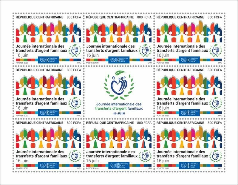 Central African Rep Stamps 2020 MNH Intl Day Family Remittances UPU 8v M/S