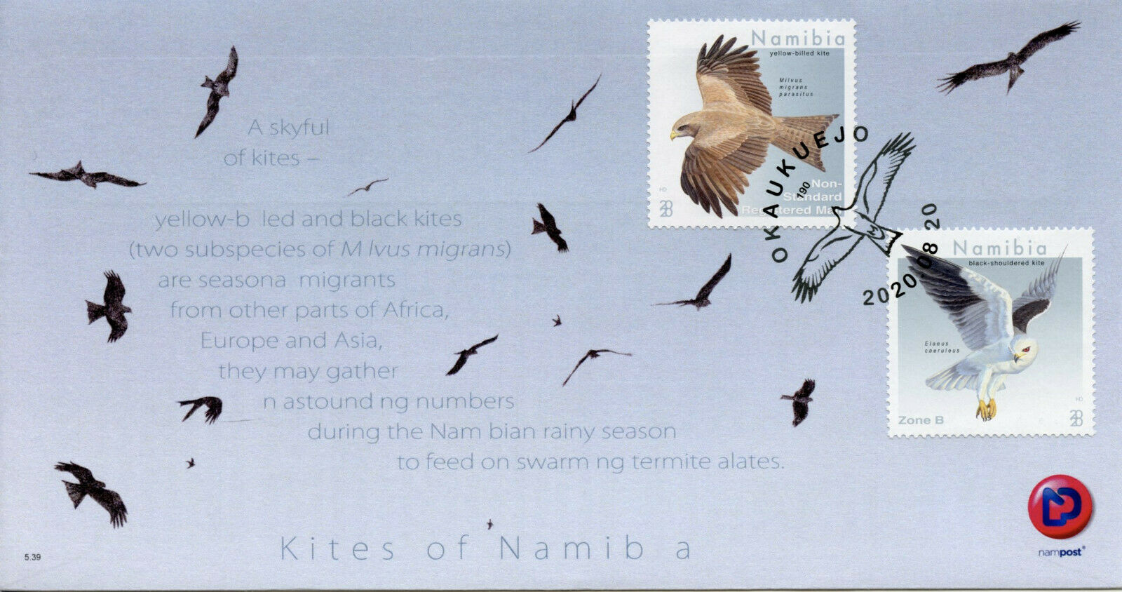 Namibia Birds on Stamps 2020 FDC Kites Yellow-Billed Kite Birds of Prey 2v Set