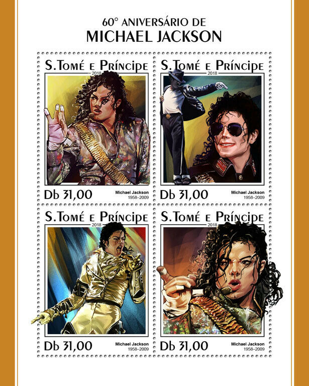 Sao Tome & Principe Michael Jackson Stamps 2018 MNH Famous People Music 4v M/S