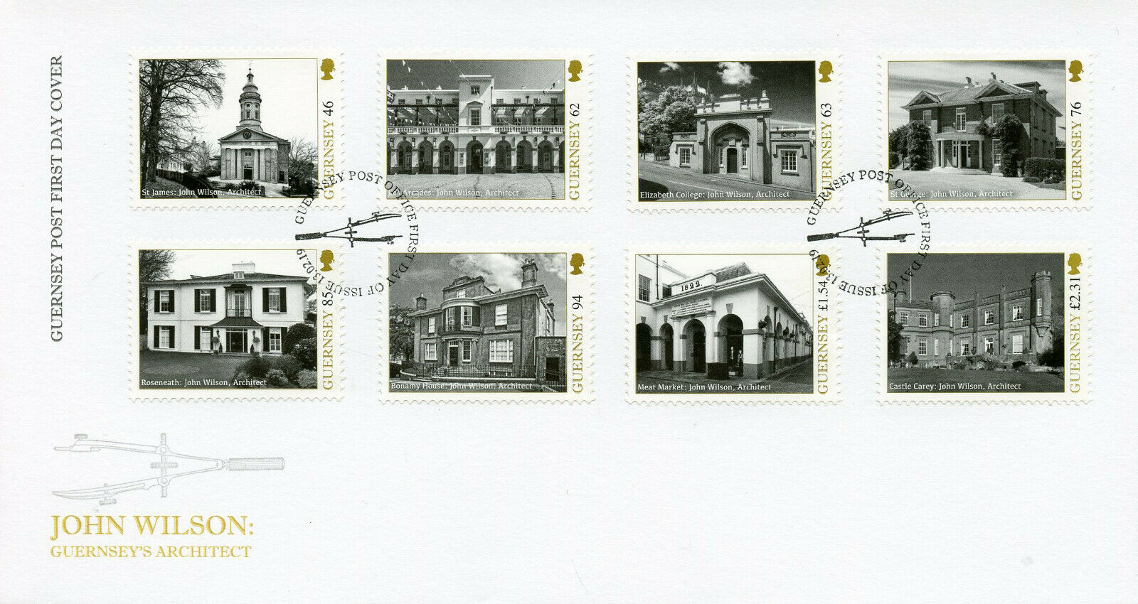 Guernsey 2019 FDC John Wilson 8v Set Cover Castles Architecture Stamps
