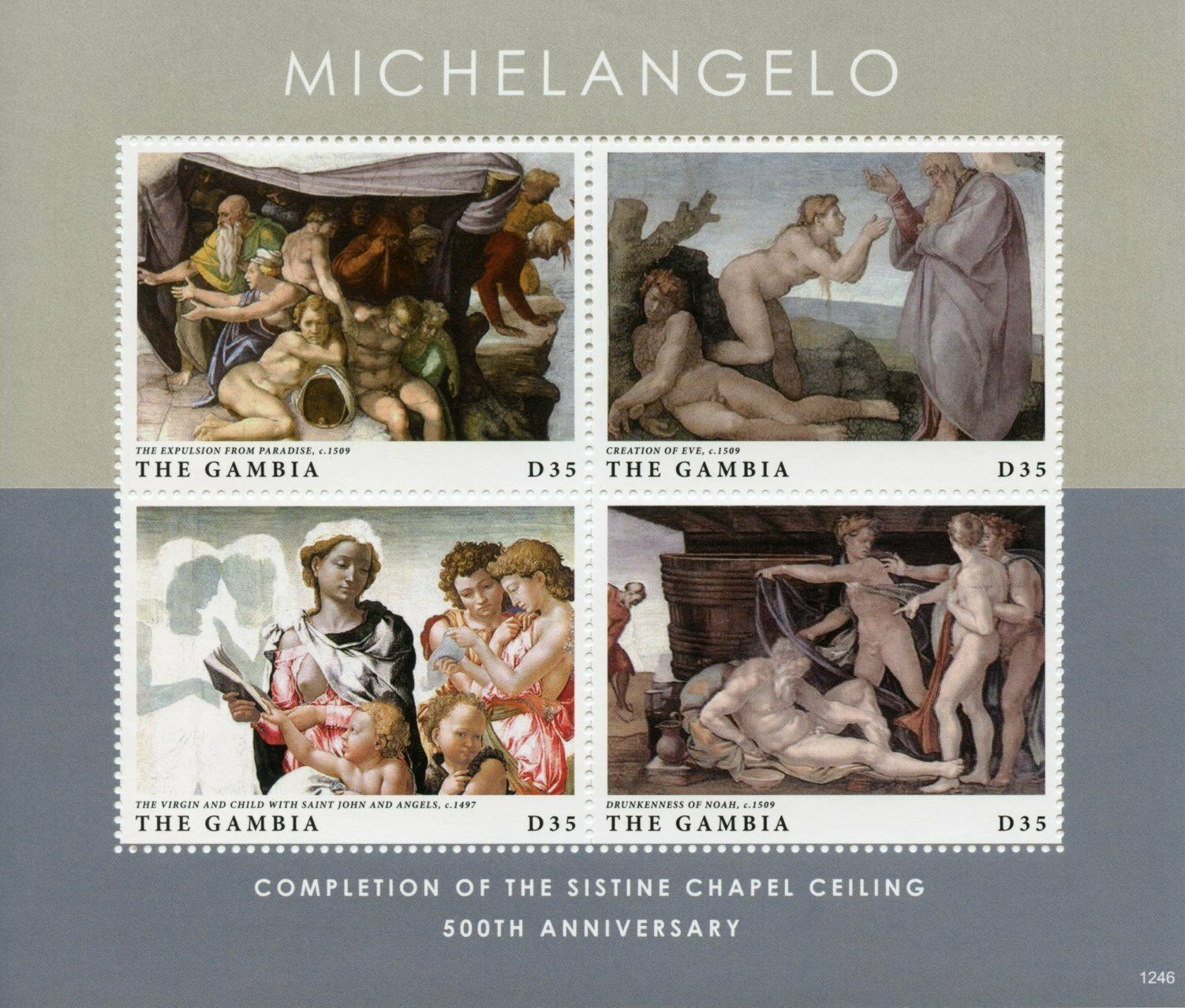 Gambia Art Stamps 2012 MNH Michelangelo Sistine Chapel Ceiling Creation 4v M/S