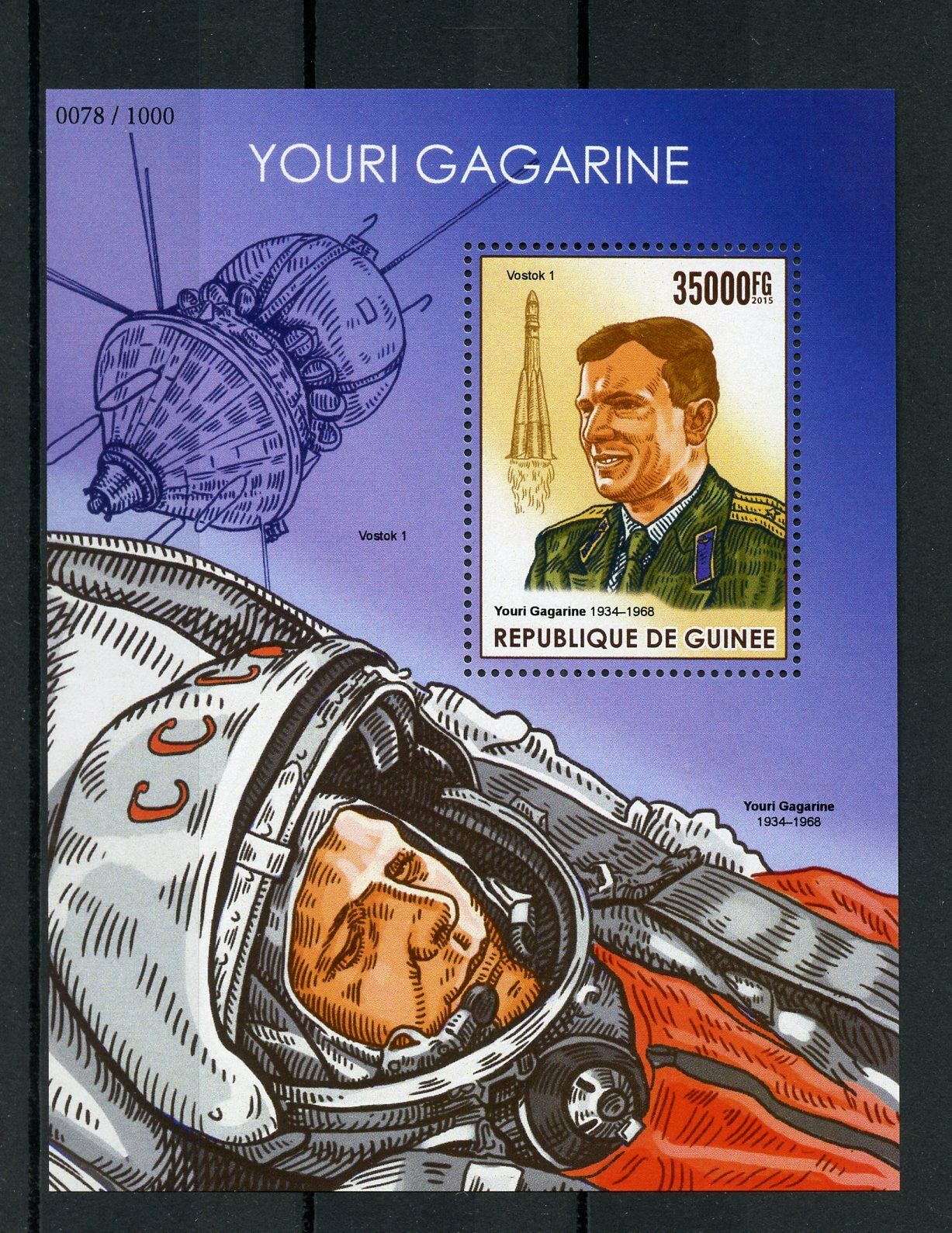 Guinea 2015 MNH Yuri Gagarin 1v S/S Space Astronauts Vostok 1 Youri Gagarine