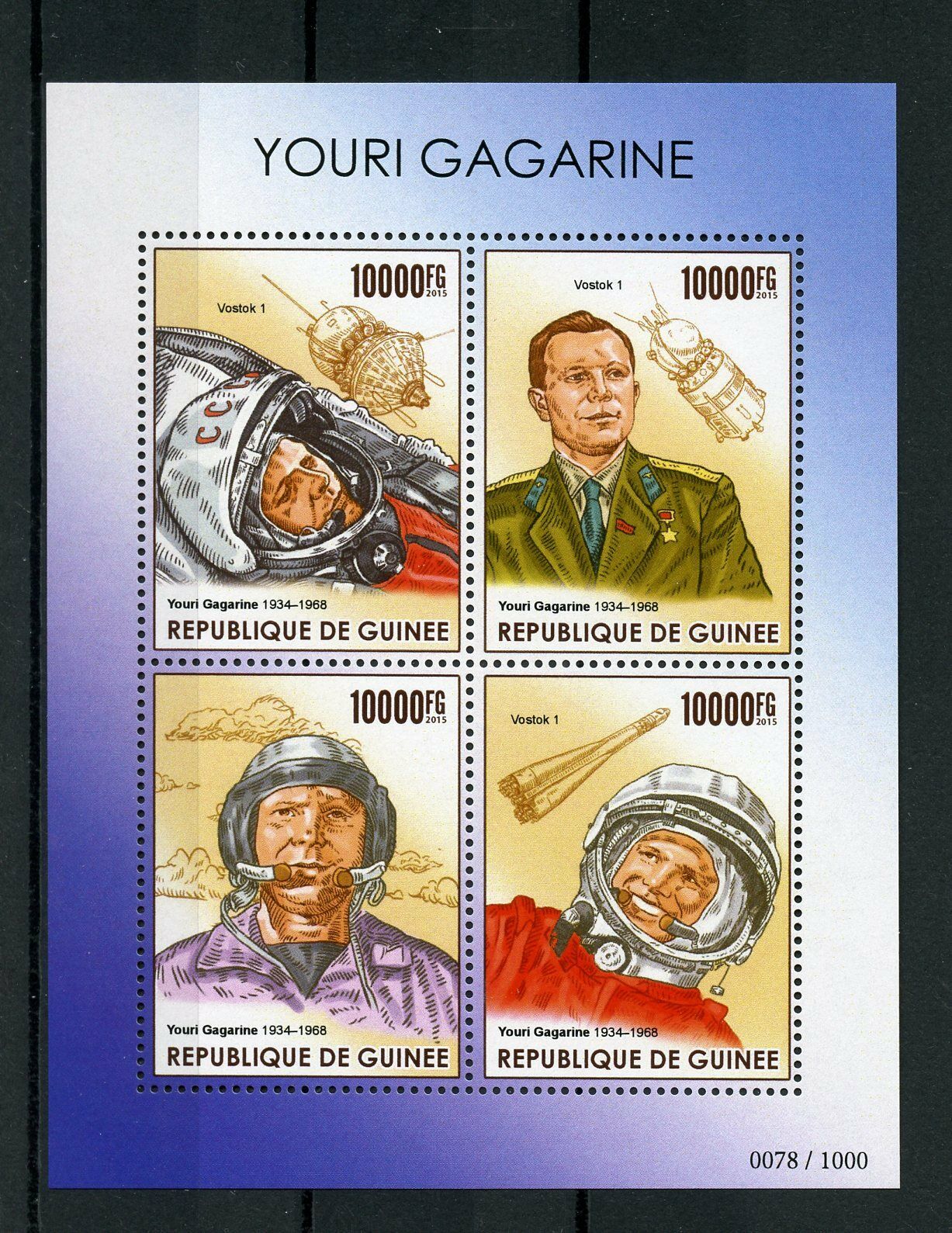 Guinea 2015 MNH Yuri Gagarin 4v M/S Space Astronauts Vostok 1 Youri Gagarine