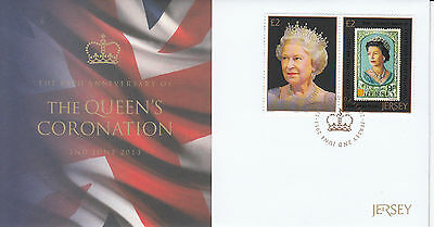 Jersey 2013 FDC 60th Anniv Queen's Coronation 2v Set Elizabeth Diamond Jubilee