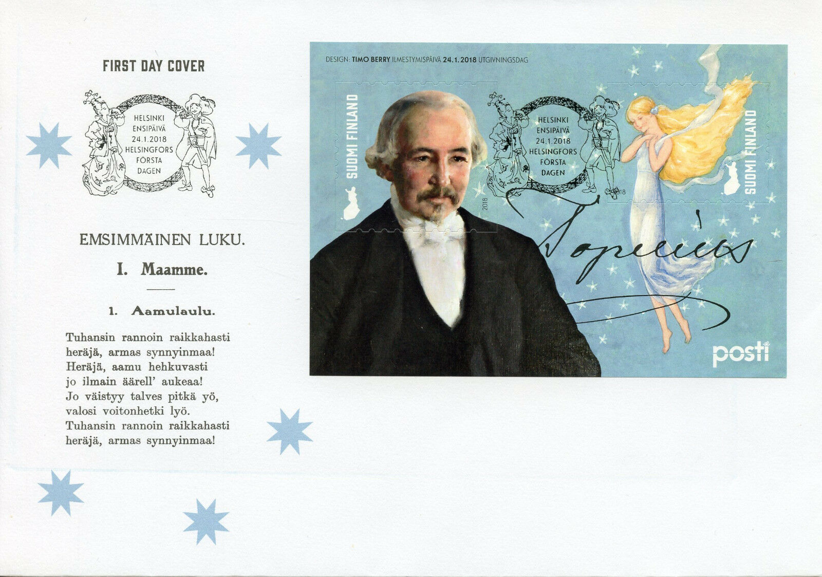 Finland 2018 FDC Zacharias Topelius 2v S/A M/S Cover Writers Literature Stamps