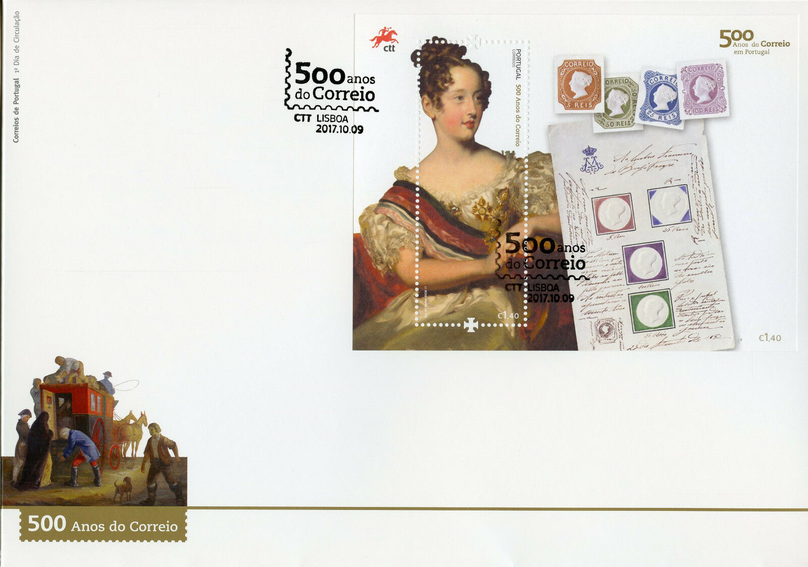 Portugal 2017 FDC Correio Postal Services 500 Yrs 1v M/S Cover Stamps on Stamps