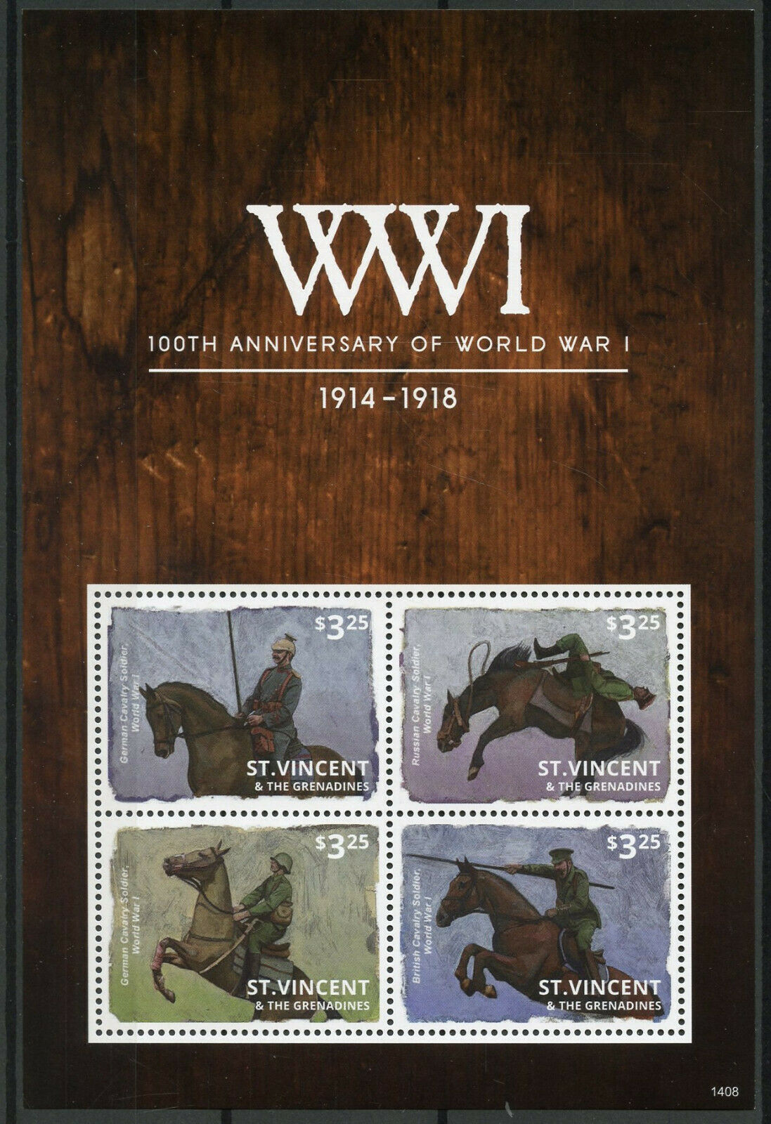 St Vincent & Grenadines 2014 MNH WWI WW1 First World War I Cavalry 4v M/S Stamps