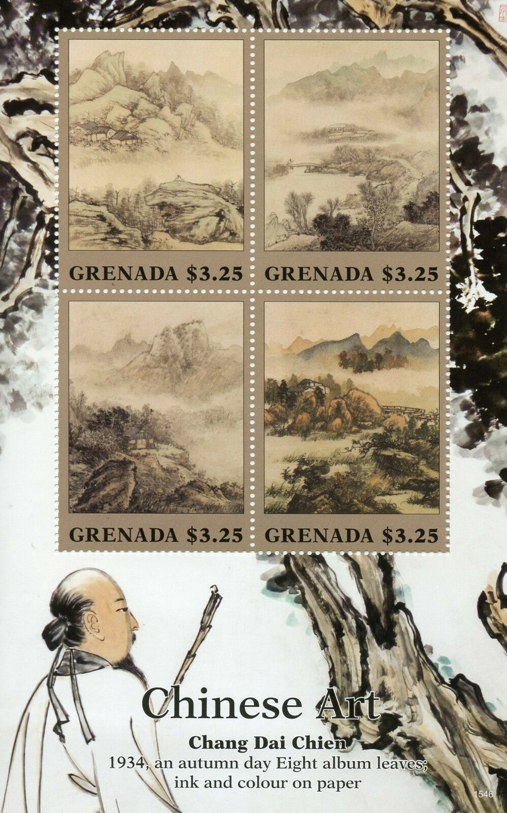 Grenada Chinese Art Stamps 2015 MNH Chang Dai Chien Mountains 4v M/S I