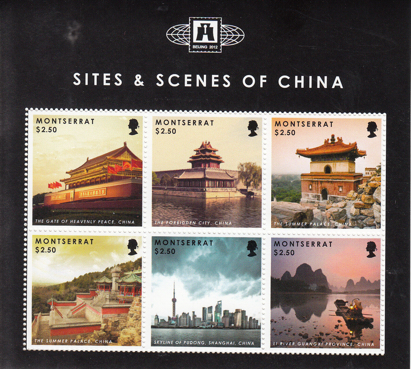 Montserrat 2012 MNH Sites & Scenes of China 6v M/S Gate Heavenly Peace Pudong