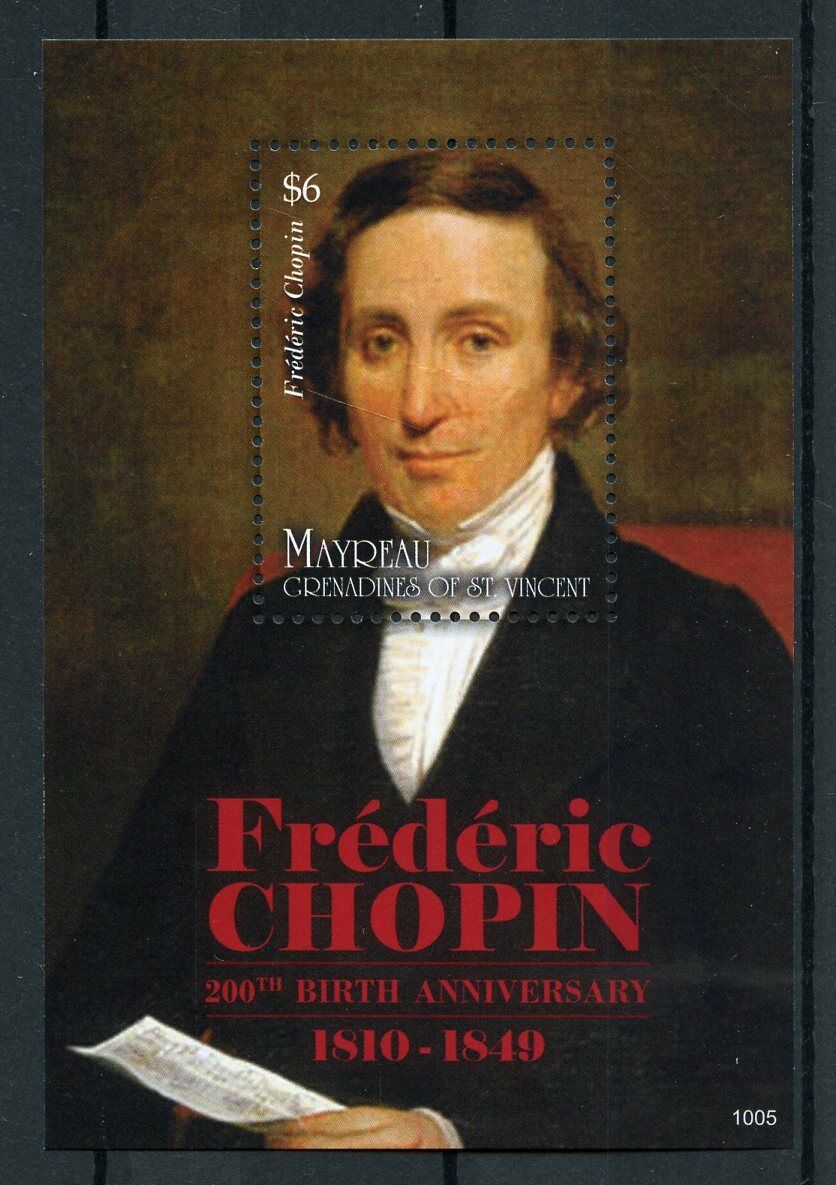 Mayreau Gren St Vincent 2010 MNH Music Stamps Frederic Chopin Composers 1v S/S