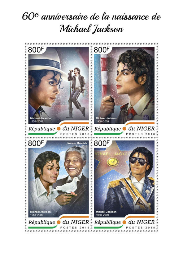 Niger 2018 MNH Michael Jackson Stamps Famous People Nelson Mandela Music 4v M/S