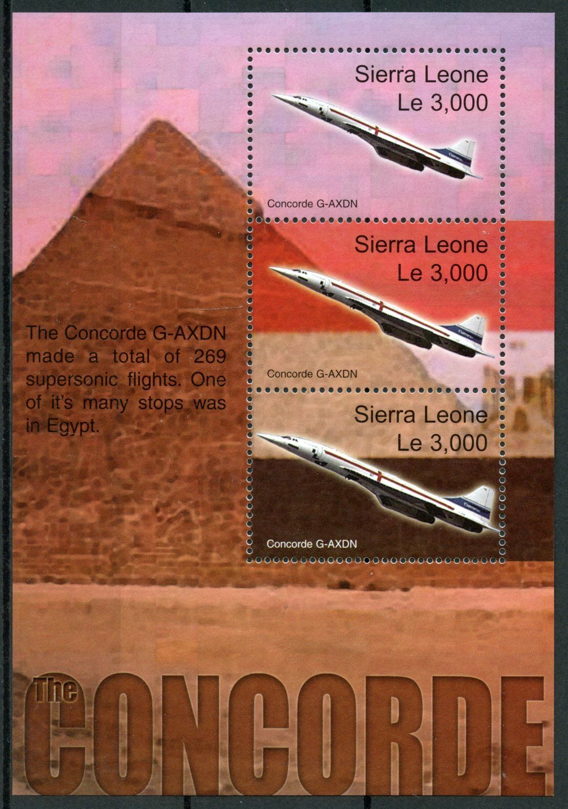 Sierra Leone Aviation Stamps 2003 MNH Concorde Egypt Pyramids Aircraft 3v M/S