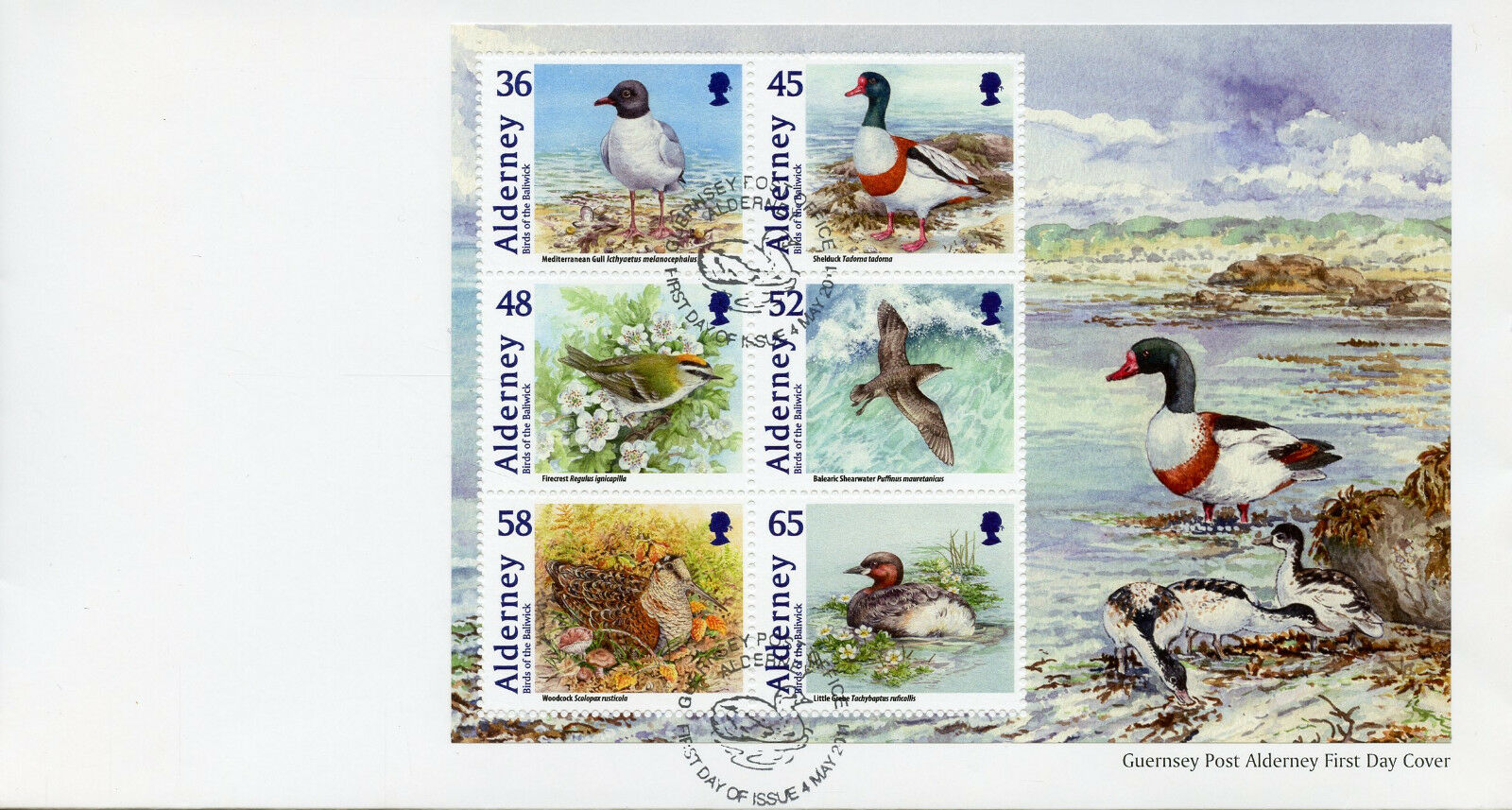 Alderney 2011 FDC Bailiwick Birds Shelduck Woodcock Grebe 6v M/S Cover Stamps