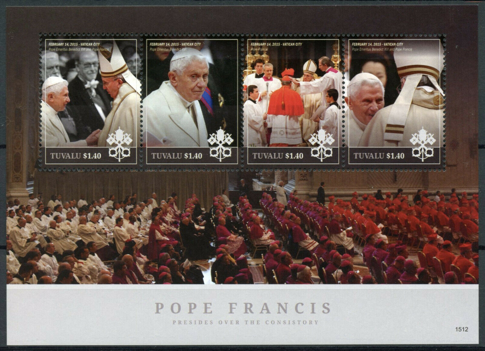 Tuvalu Pope Francis Stamps 2015 MNH Presides Papal Consistory Benedict XVI 4v MS
