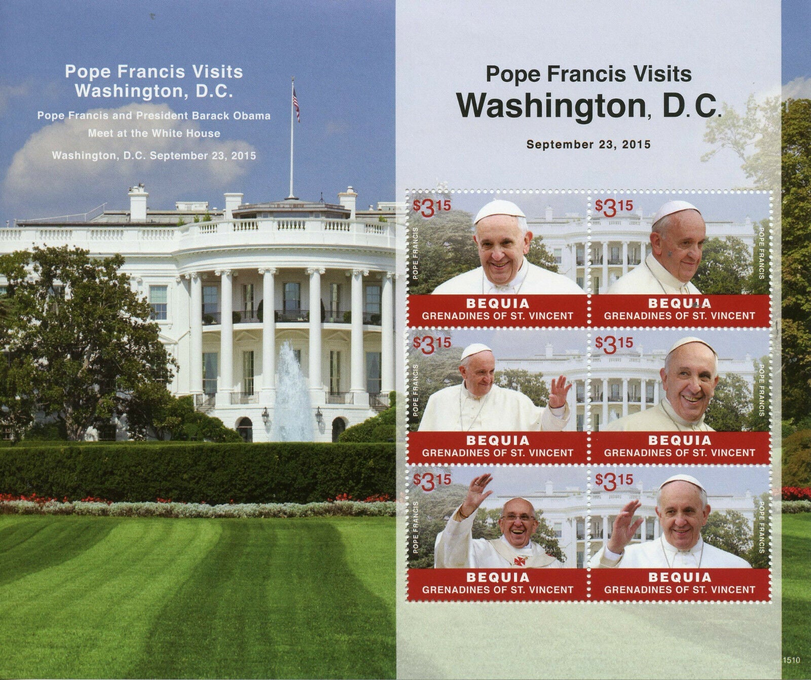 Bequia Gren St Vincent 2015 MNH Religion Stamps Pope Francis Visits Washington DC 6v M/S