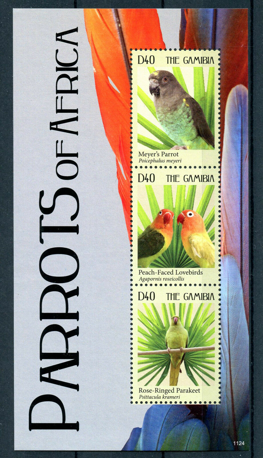 Gambia 2011 MNH Birds on Stamps Parrots of Africa Lovebirds Parakeets 3v M/S II