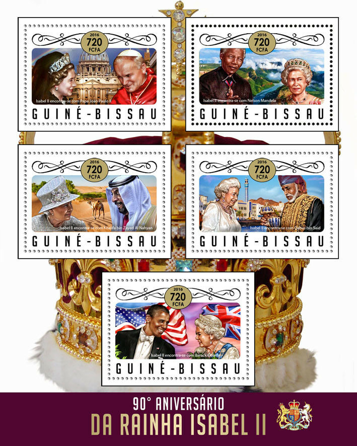 Guinea-Bissau 2016 MNH Royalty Stamps Queen Elizabeth II 90th Barack Obama Mandela 5v M/S