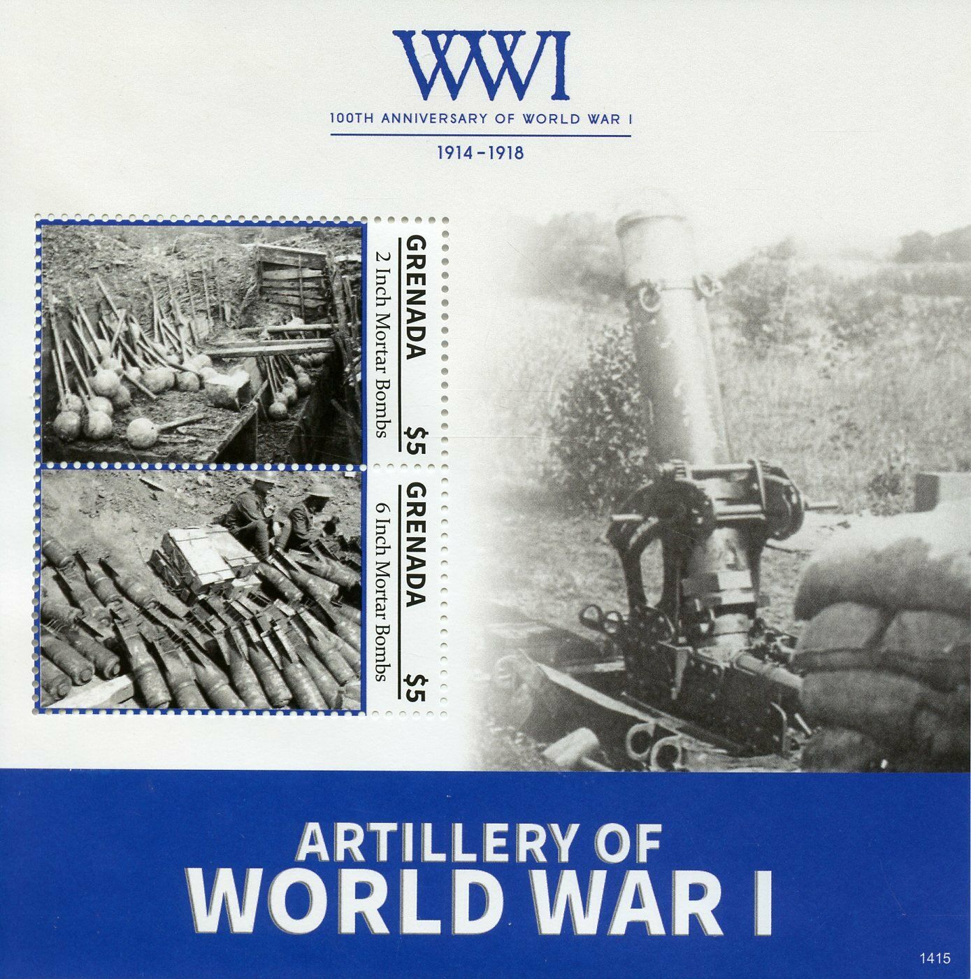 Grenada Stamps 2014 MNH WWI WW1 First World War Artillery Mortar Bombs 2v S/S