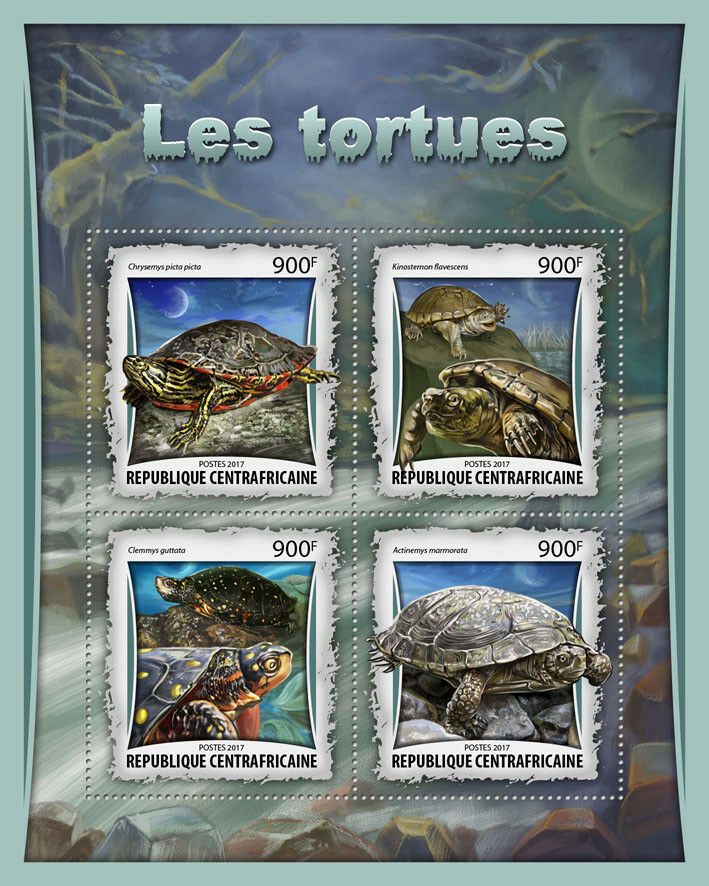Central African Rep 2017 MNH Turtles Painted Mud Turtle 4v M/S Reptiles Stamps