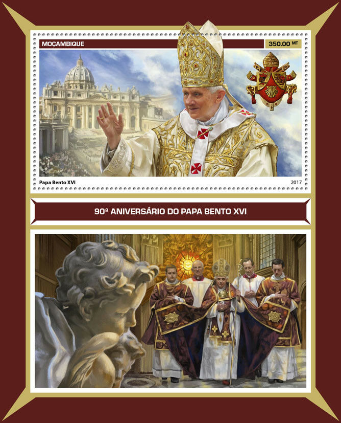 Mozambique 2017 MNH Pope Benedict XVI 90th Birthday 1v S/S Popes Stamps