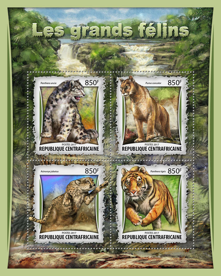 Central African Rep 2017 MNH Big Cats Tigers Leopards 4v M/S Wild Animals Stamps