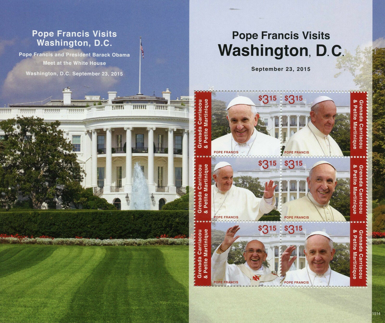 Grenadines Grenada 2015 MNH Pope Francis Visits Washington DC 6v M/S White House