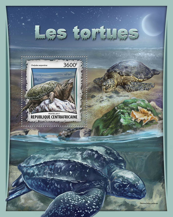Central African Rep 2017 MNH Turtles Snapping Turtle 1v S/S Reptiles Stamps
