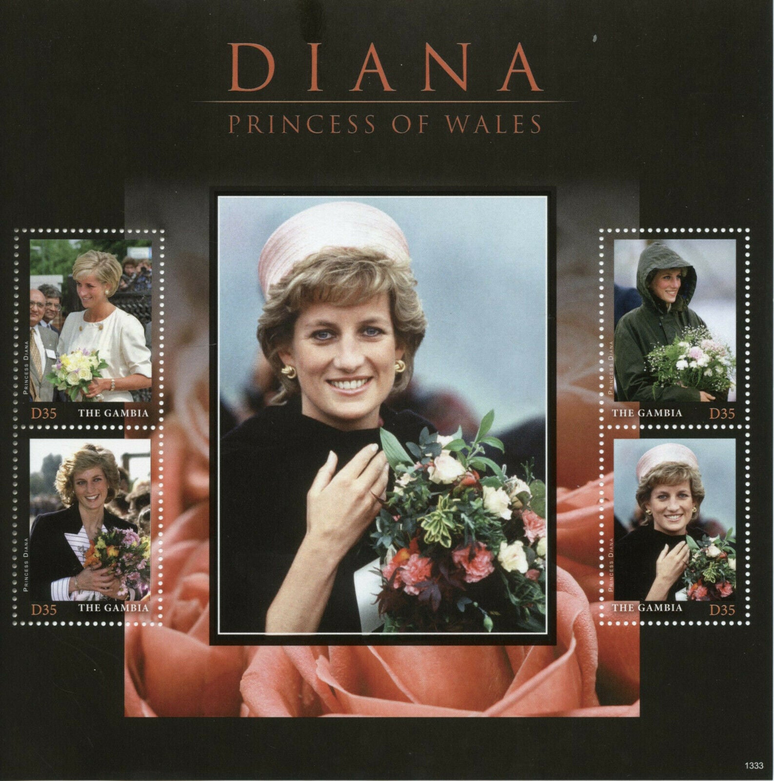 Gambia 2013 MNH Royalty Stamps Princess Diana Princess of Wales Flowers 4v M/S