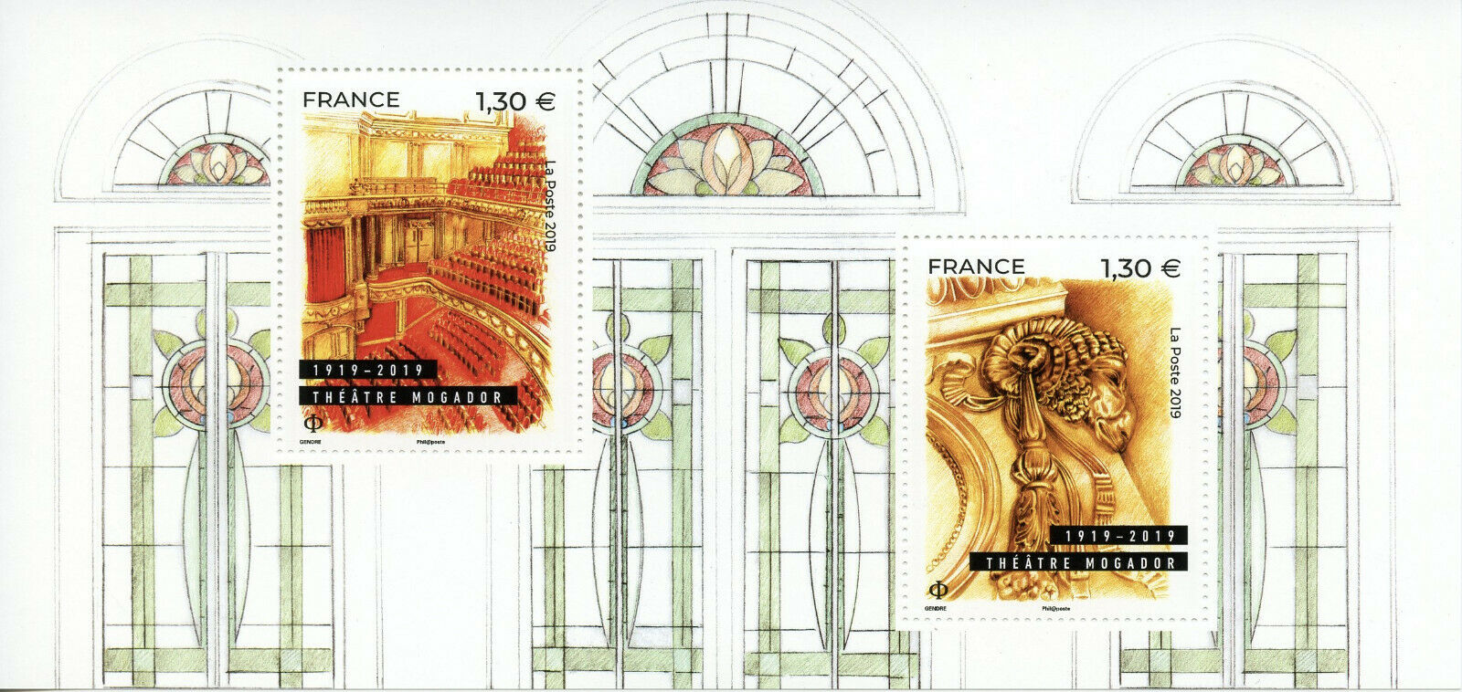 France 2019 MNH Theatre Mogador 2v M/S Theatres Philatelic Souvenir Stamps