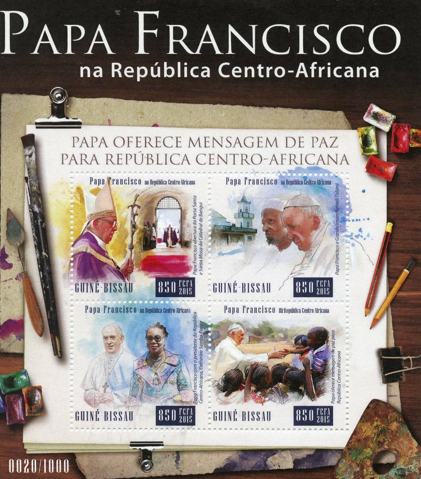 Guinea-Bissau 2015 MNH Pope Francis in Central African Rep 4v M/S Popes Stamps