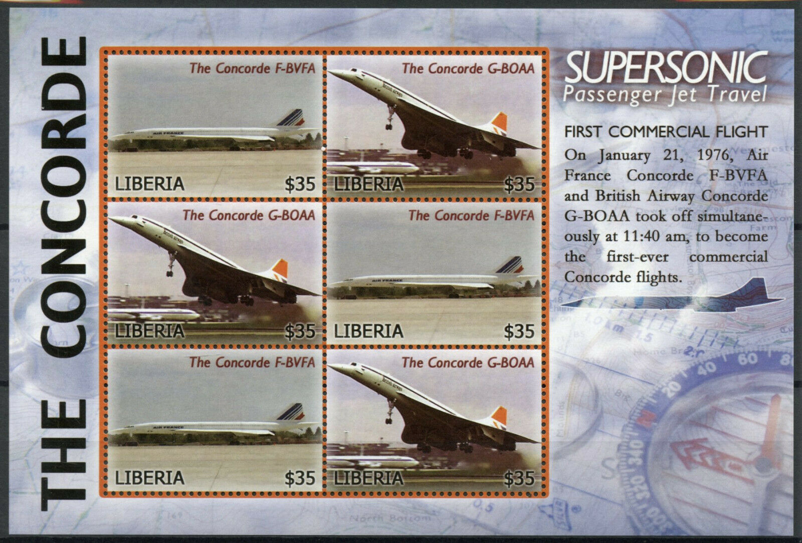 Liberia Stamps 2006 MNH Concorde Supersonic Jet 1st Commercial Flight 6v M/S