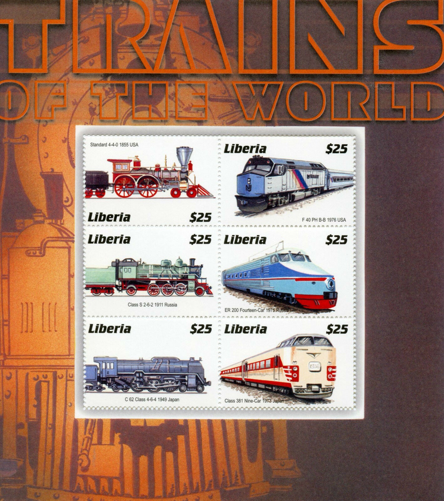 Liberia 2004 MNH Trains of World 6v M/S Railways Treni Chemin de Fer Züge Stamps