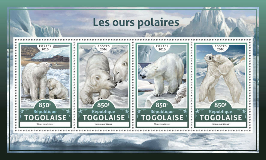 Togo 2016 MNH Polar Bears 4v M/S Polar Bear Wild Animals Stamps