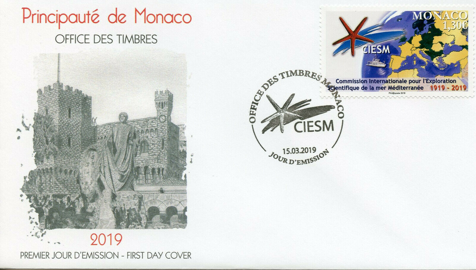 Monaco 2019 FDC CIESM Mediterranean Science Commission 1v Set Cover Ships Stamps