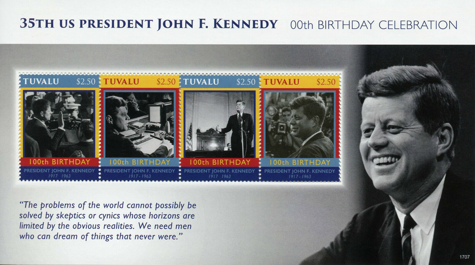 Tuvalu 2017 MNH John F Kennedy 100th Birthday 4v M/S II US Presidents Stamps