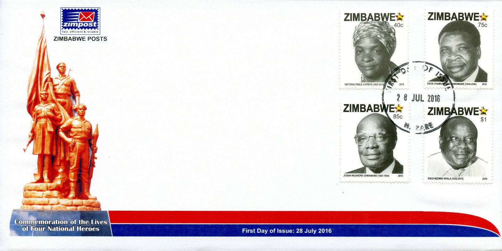 Zimbabwe 2016 FDC National Heroes 4v Set Cover Politicians People on Stamps