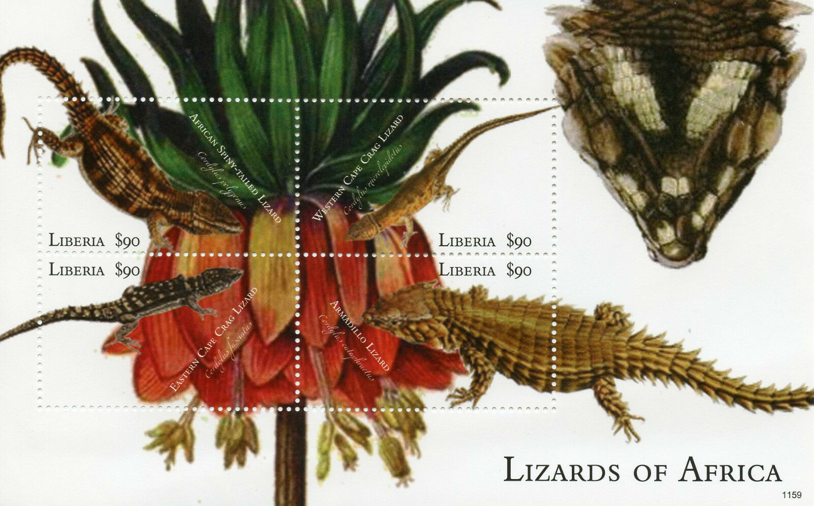 Liberia 2011 MNH Reptiles of Africa Stamps Lizards Flowers 4v M/S I