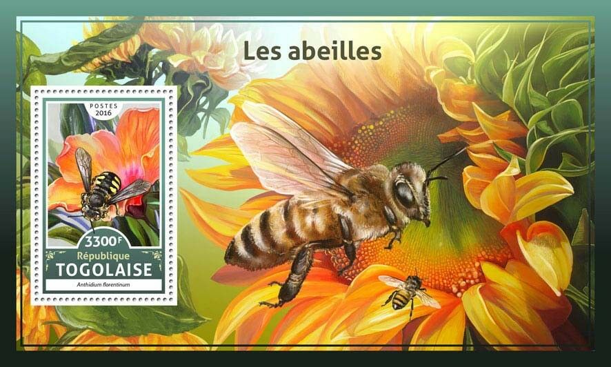 Togo 2016 MNH Bees 1v S/S Abeilles Bee Flowers Insects Stamps