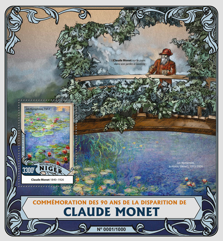 Niger 2016 MNH Claude Monet 90th Memorial Anniv 1v S/S Art Paintings Stamps
