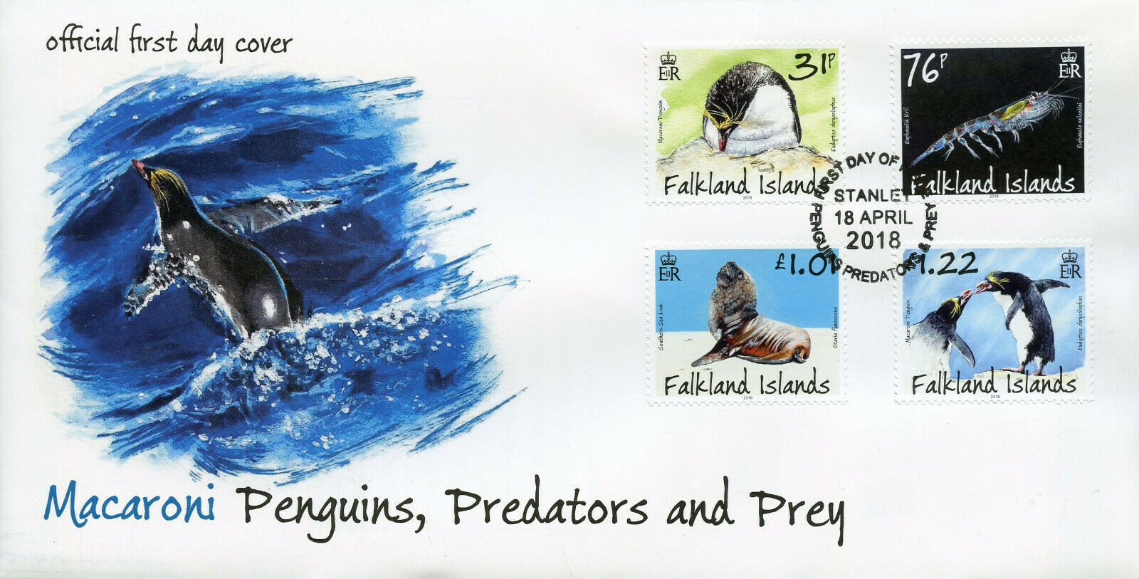 Falkland Islands 2018 FDC Macaroni Penguins Predators Prey 4v Cover Birds Stamps