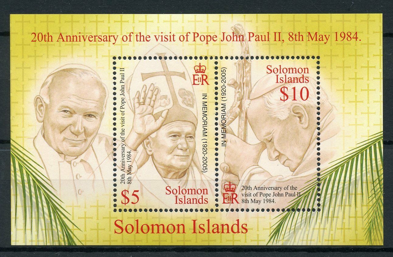 Solomon Isl 2005 MNH Pope John Paul II Memorial Visit 20th Anniv 2v M/S Stamps