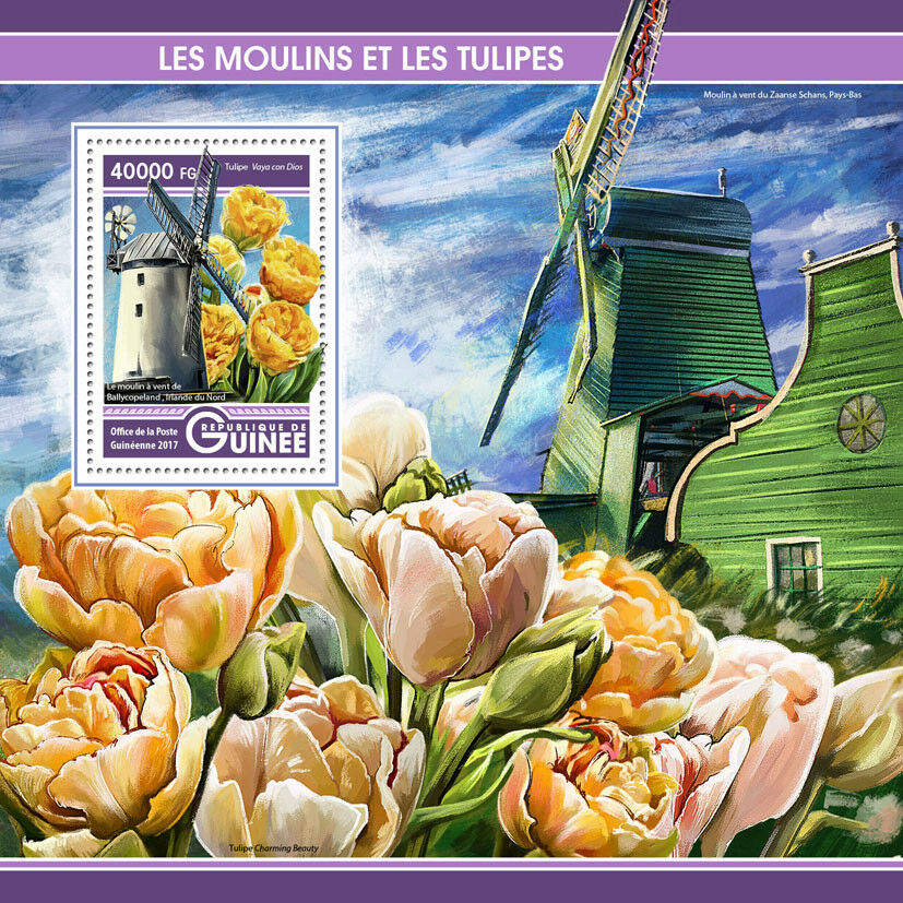 Guinea 2017 MNH Windmills & Tulips Ballycopeland 1v S/S Flowers Stamps
