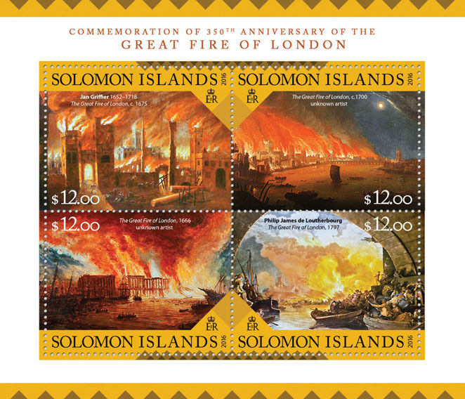 Solomon Islands 2016 MNH Great Fire of London 4v M/S Jan Griffier Art Stamps