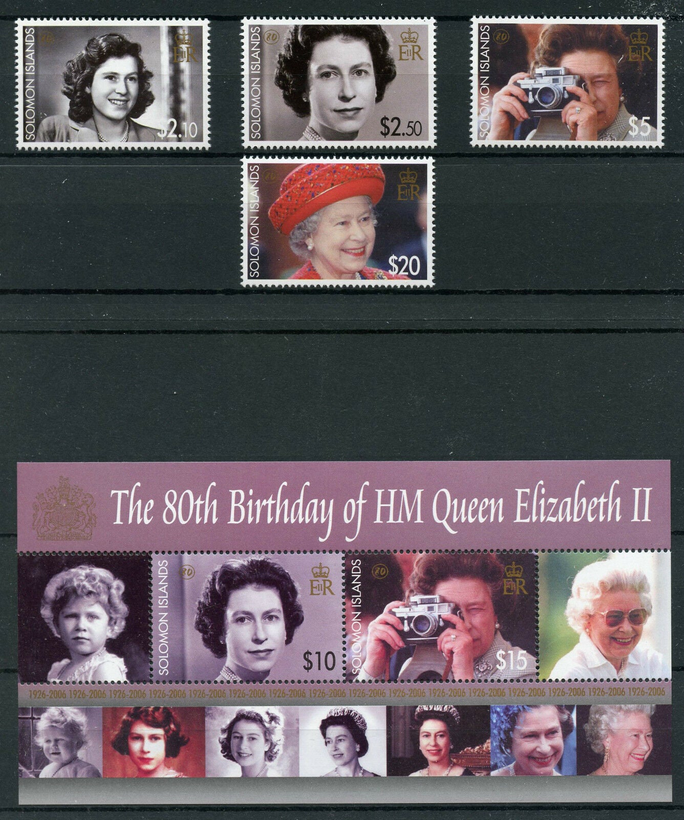 Solomon Isl 2006 MNH Queen Elizabeth II 80th Bday 4v Set + 2v M/S Royalty Stamps