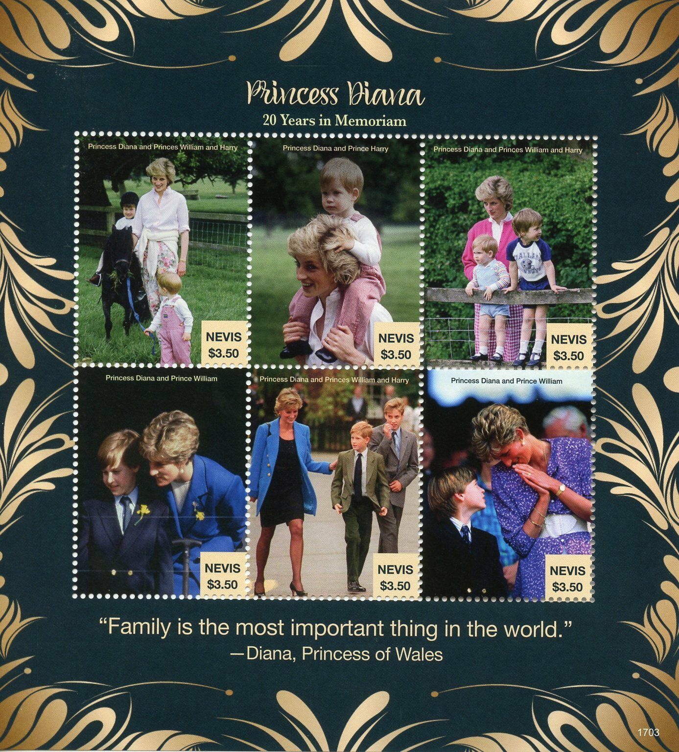 Nevis 2017 MNH Royalty Stamps Princess Diana 20th Memorial Famous People 6v M/S