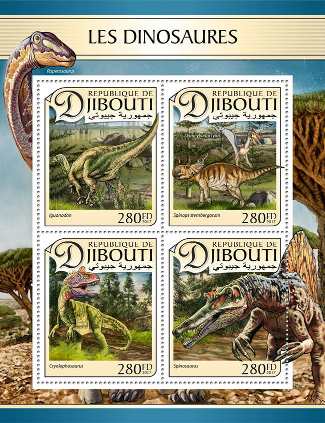 Djibouti 2017 MNH Dinosaurs Iguanodon Spinosaurus Spinops 4v M/S Stamps