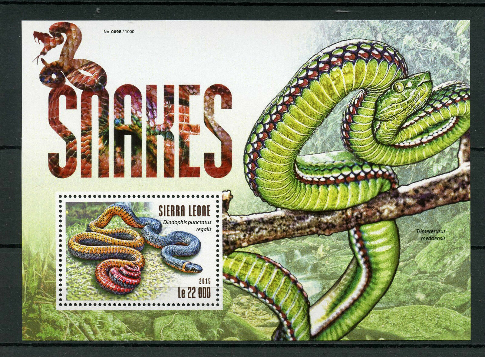 Sierra Leone 2015 MNH Snakes 1v S/S Reptiles Regal Ringneck Snake Stamps