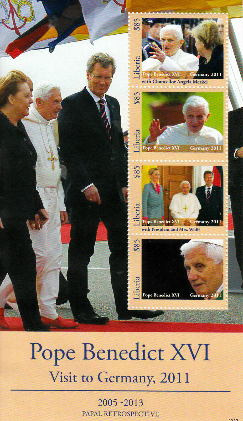 Liberia 2013 MNH Papal Retro Pope Benedict XVI Germany Visit 4v M/S Popes Stamps